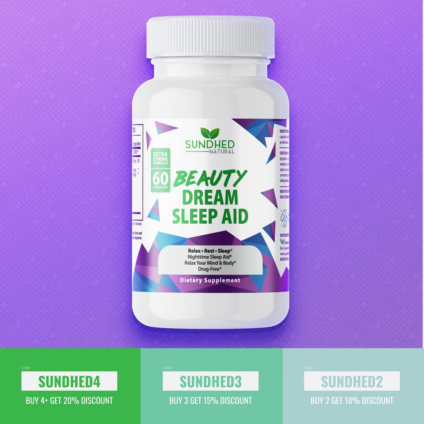 Sundhed Natural Sleep Aid – Dream Sleep with Melatonin & Valerian, Non Habit Forming, Made in USA