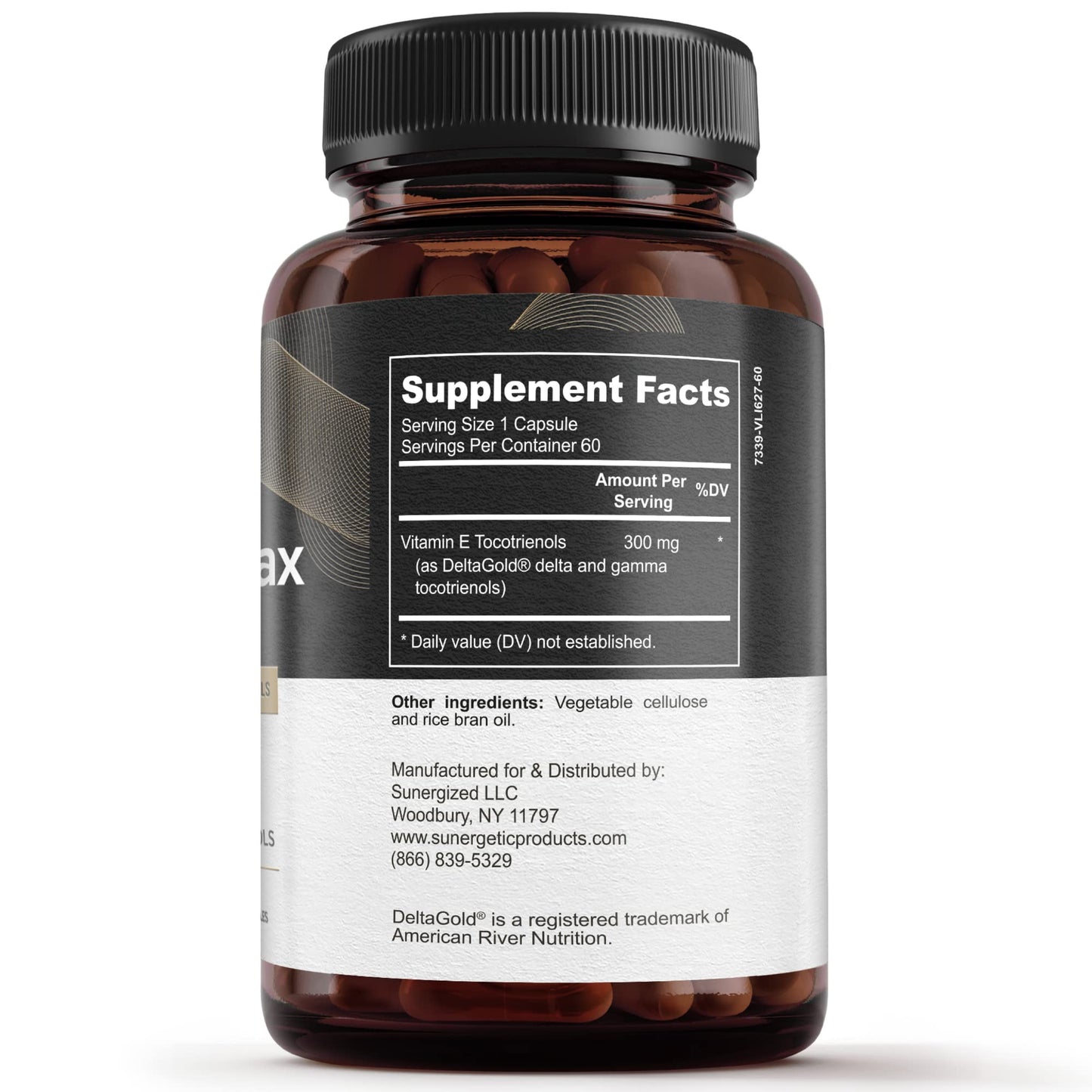 Sunergetic Premium Annatto Tocotrienol 300 mg with DeltaGold — Delta+Gamma Tocotrienols, 60 Liquid Capsules