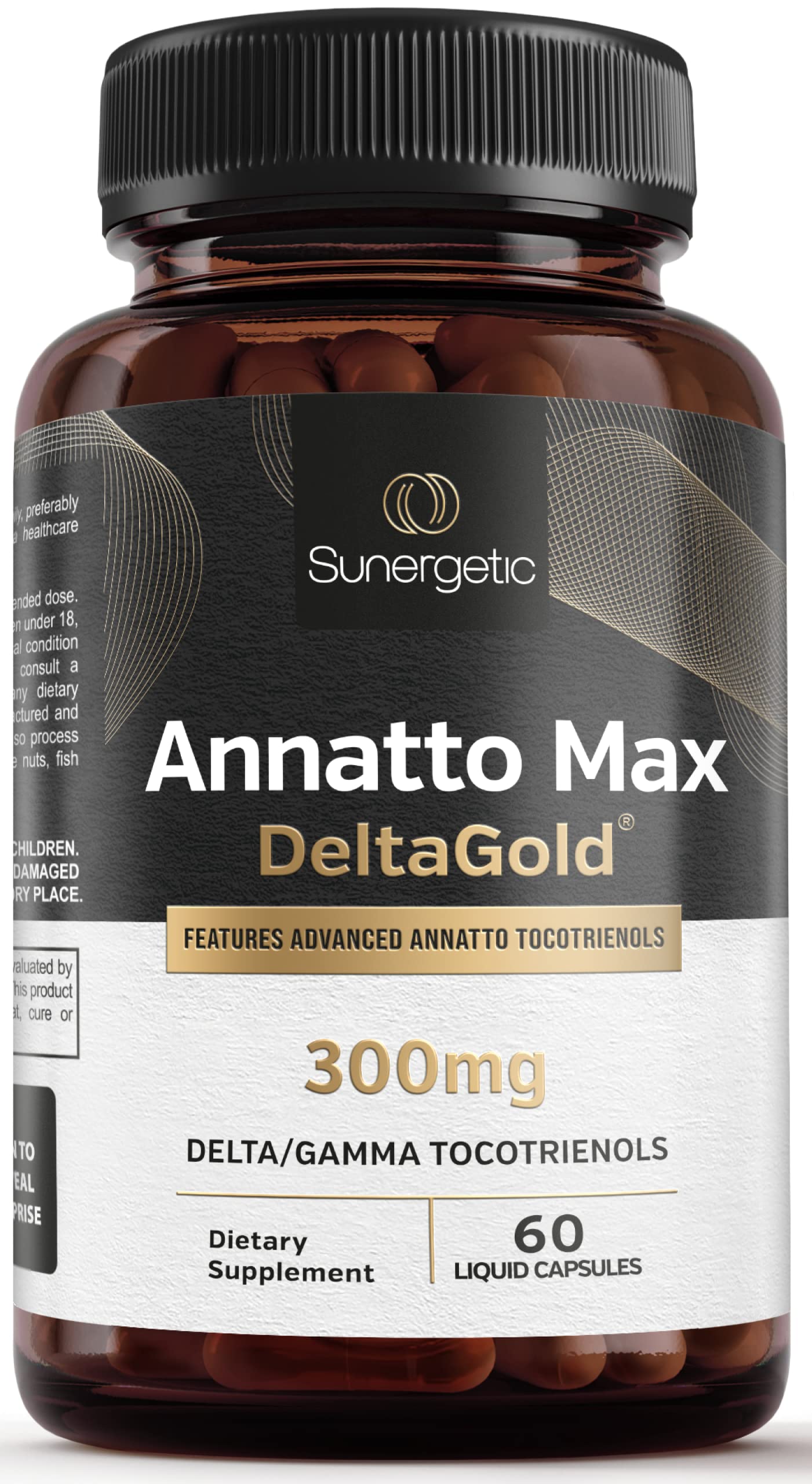 Sunergetic Premium Annatto Tocotrienol 300 mg with DeltaGold — Delta+Gamma Tocotrienols, 60 Liquid Capsules