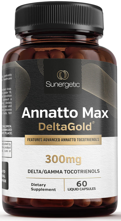 Sunergetic Premium Annatto Tocotrienol 300 mg with DeltaGold — Delta+Gamma Tocotrienols, 60 Liquid Capsules