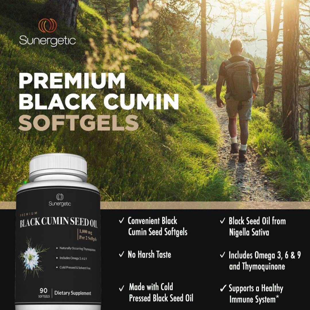Sunergetic Black Cumin Seed Oil Softgels – 1,000mg per Serving, 90 Softgels