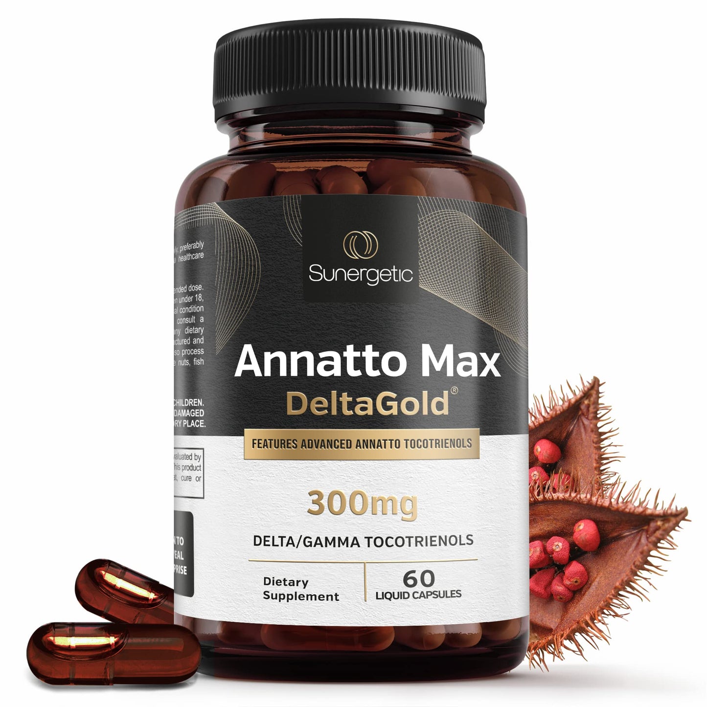 Sunergetic Premium Annatto Tocotrienol 300 mg with DeltaGold — Delta+Gamma Tocotrienols, 60 Liquid Capsules