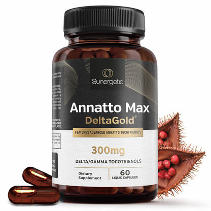 Sunergetic Premium Annatto Tocotrienol 300 mg with DeltaGold — Delta+Gamma Tocotrienols, 60 Liquid Capsules