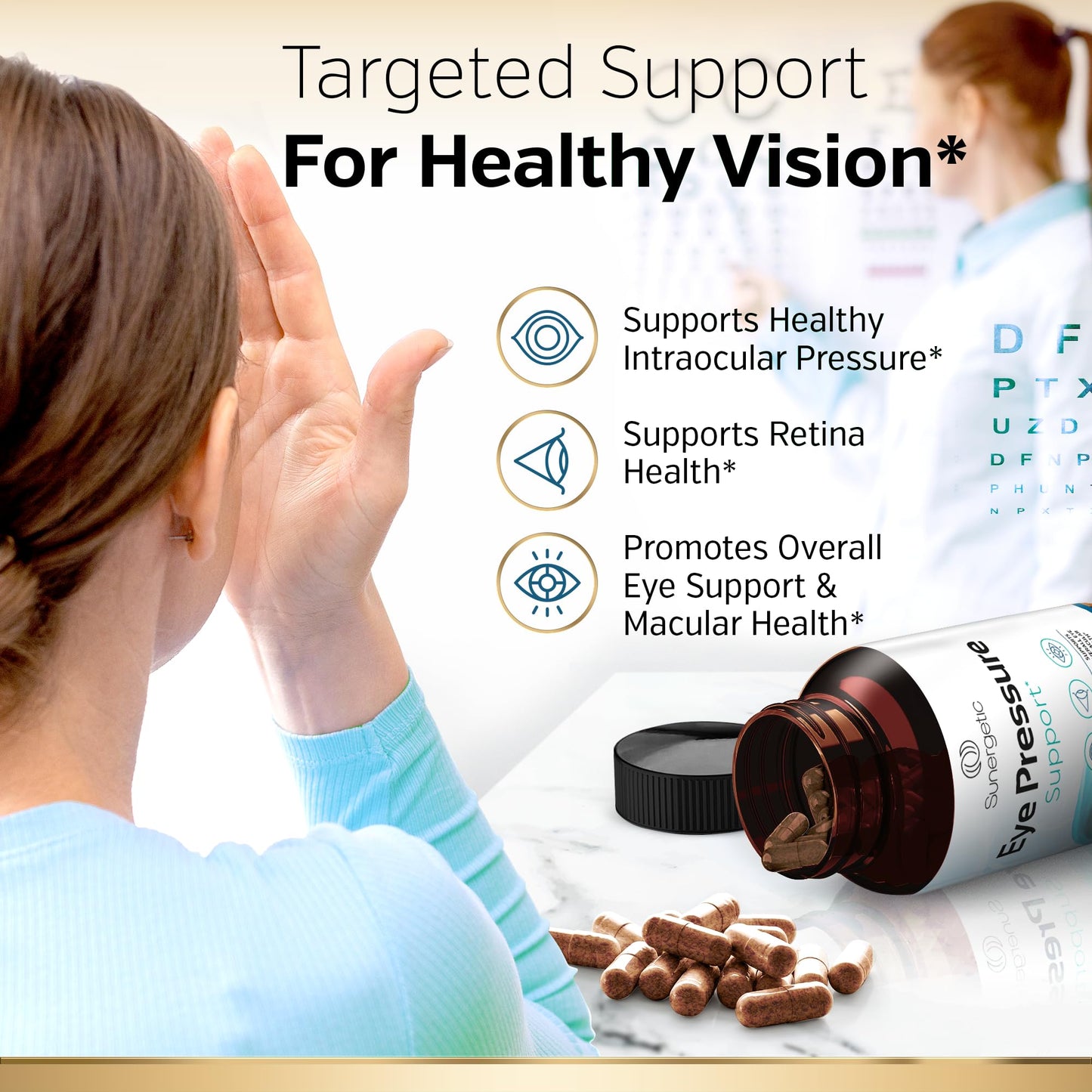 Sunergetic Premium Eye Pressure Support Supplement - Saffron, Lutein, Zeaxanthin, Bilberry & Pine Bark (2 x 30 capsules)