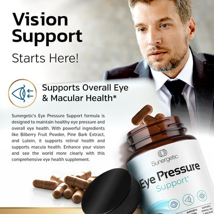 Sunergetic Premium Eye Pressure Support Supplement - Saffron, Lutein, Zeaxanthin, Bilberry & Pine Bark (2 x 30 capsules)