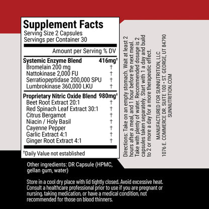 SunNutrition Nattokinase 2000 FU – Beet Root, Lumbrokinase & Bromelain for Circulation Support | 60 Capsules