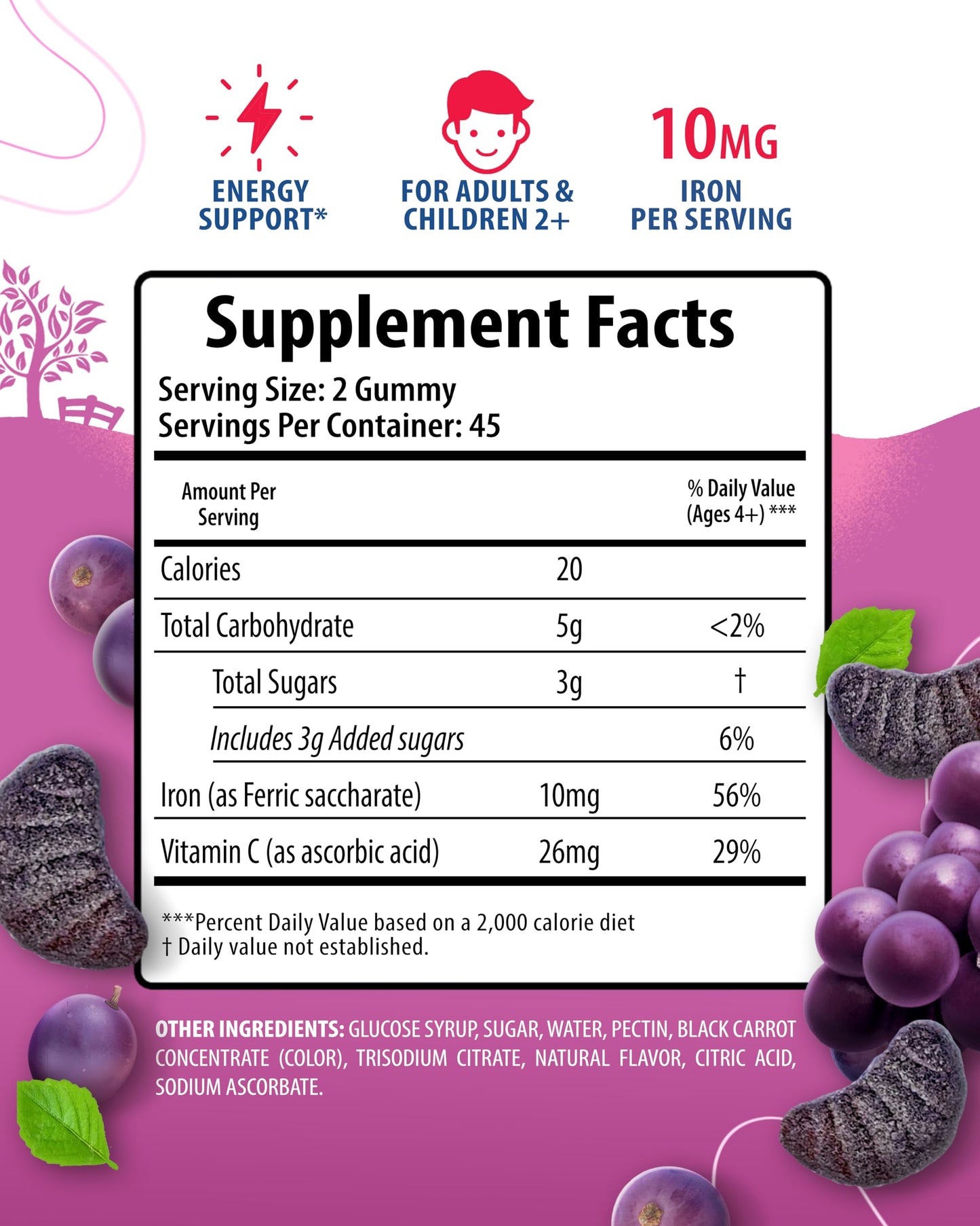 Sunny Sam Iron Gummies - 10 mg Iron + Vitamin C | Immune Support