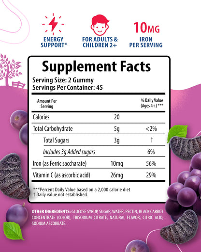Sunny Sam Iron Gummies - 10 mg Iron + Vitamin C | Immune Support