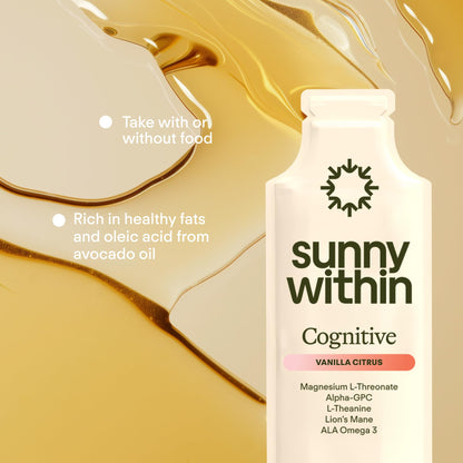 Sunny Within Brain Health Supplement | Magnesium L-Threonate, Lion’s Mane, Alpha GPC | 30 Daily Vegan Pouches