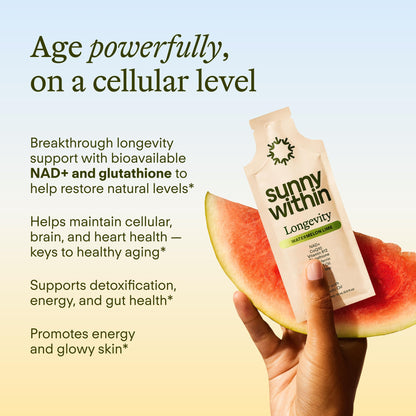 Sunny Within Longevity – Bioavailable NAD+, Glutathione & CoQ10 Liquid for Cellular Health (30 Pouches)