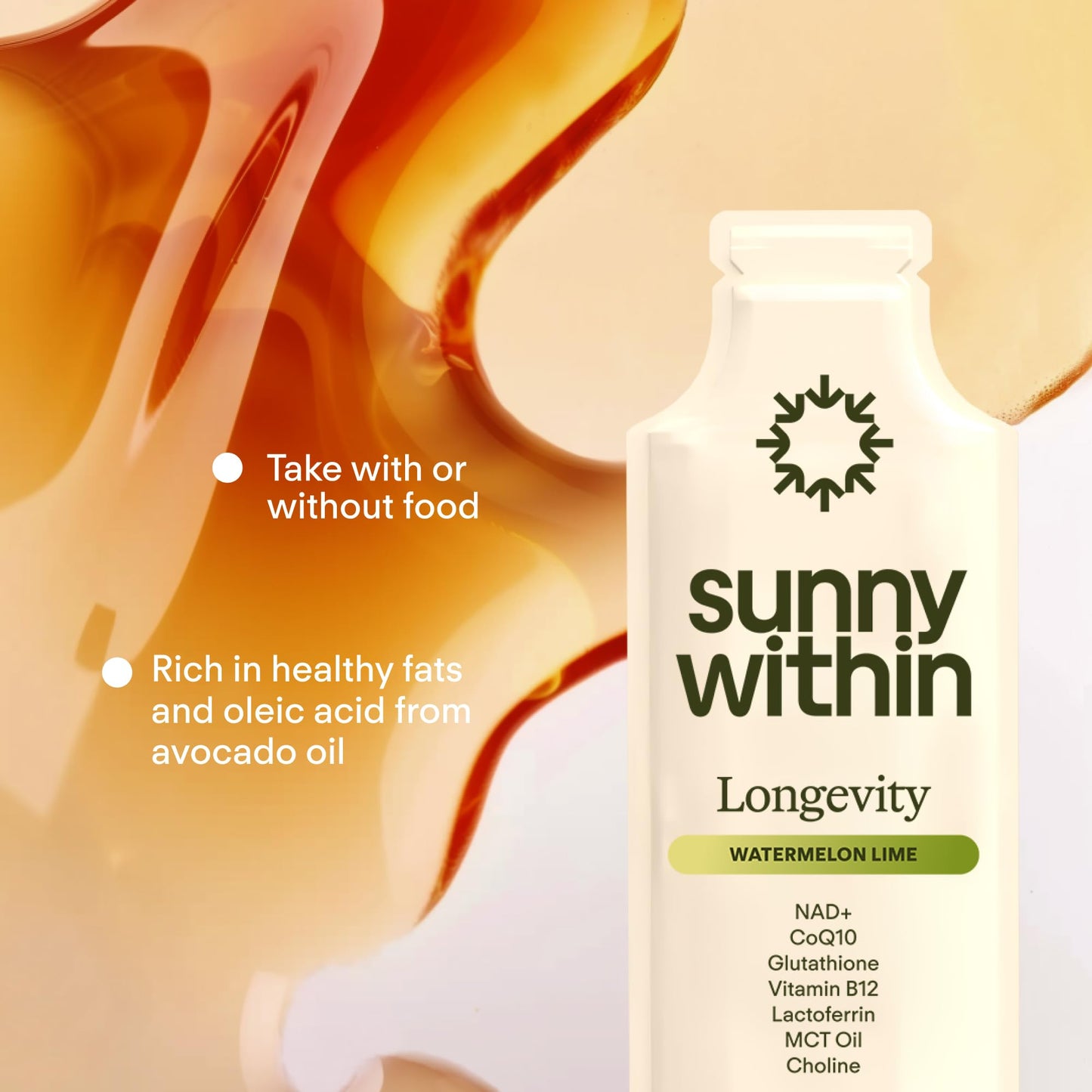 Sunny Within Longevity – Bioavailable NAD+, Glutathione & CoQ10 Liquid for Cellular Health (30 Pouches)