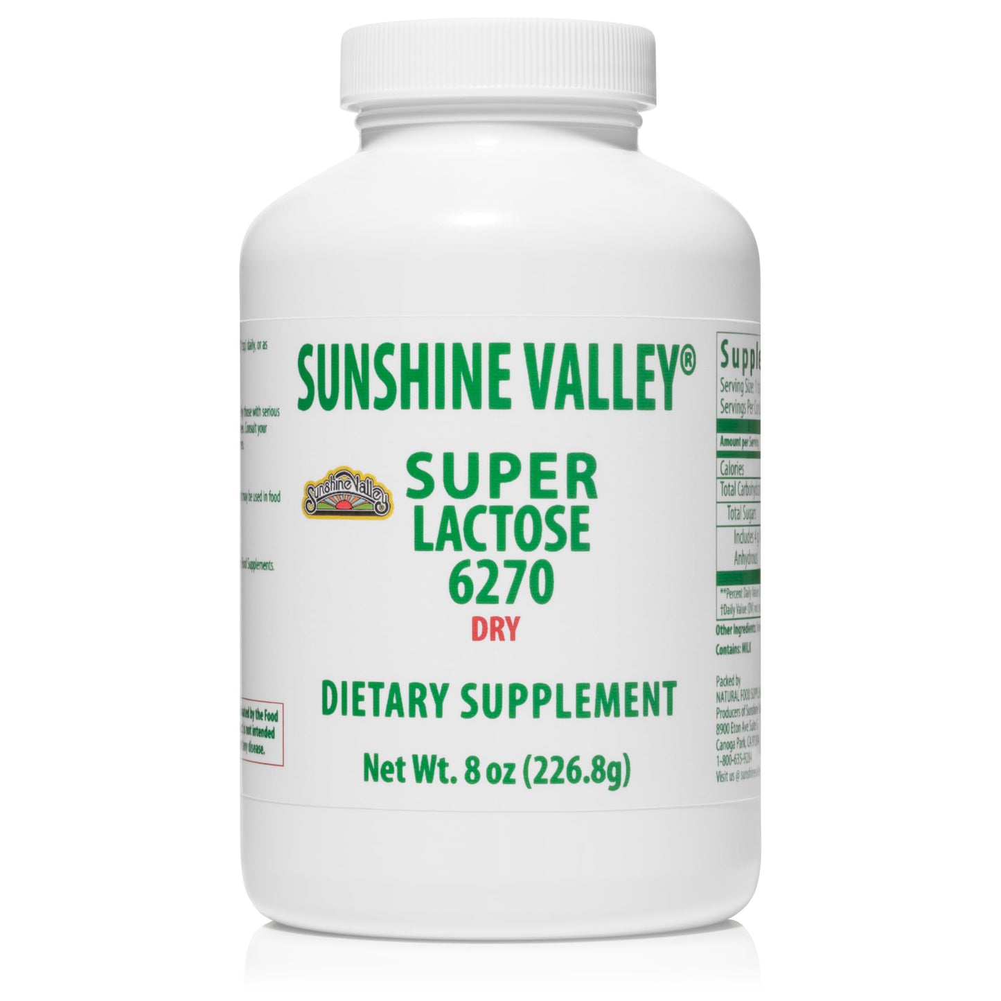 Sunshine Valley® Super Lactose Dry Powder – Free Flow Pour | Natural Sweetener & Baking Enhancer, 8 oz
