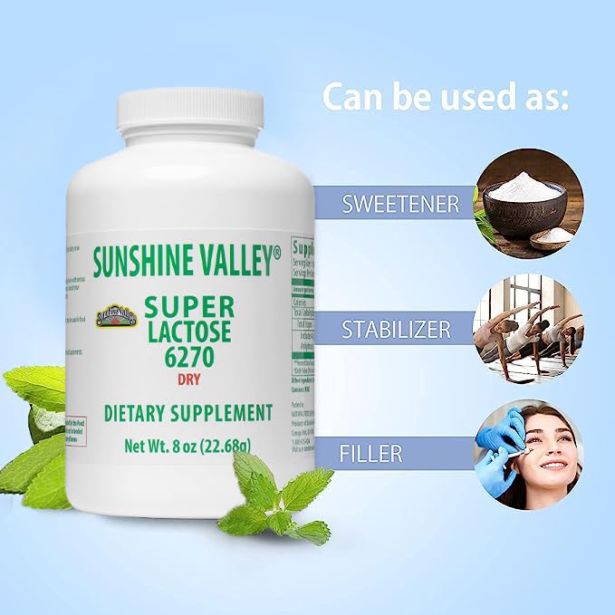 Sunshine Valley® Super Lactose Dry Powder – Free Flow Pour | Natural Sweetener & Baking Enhancer, 8 oz
