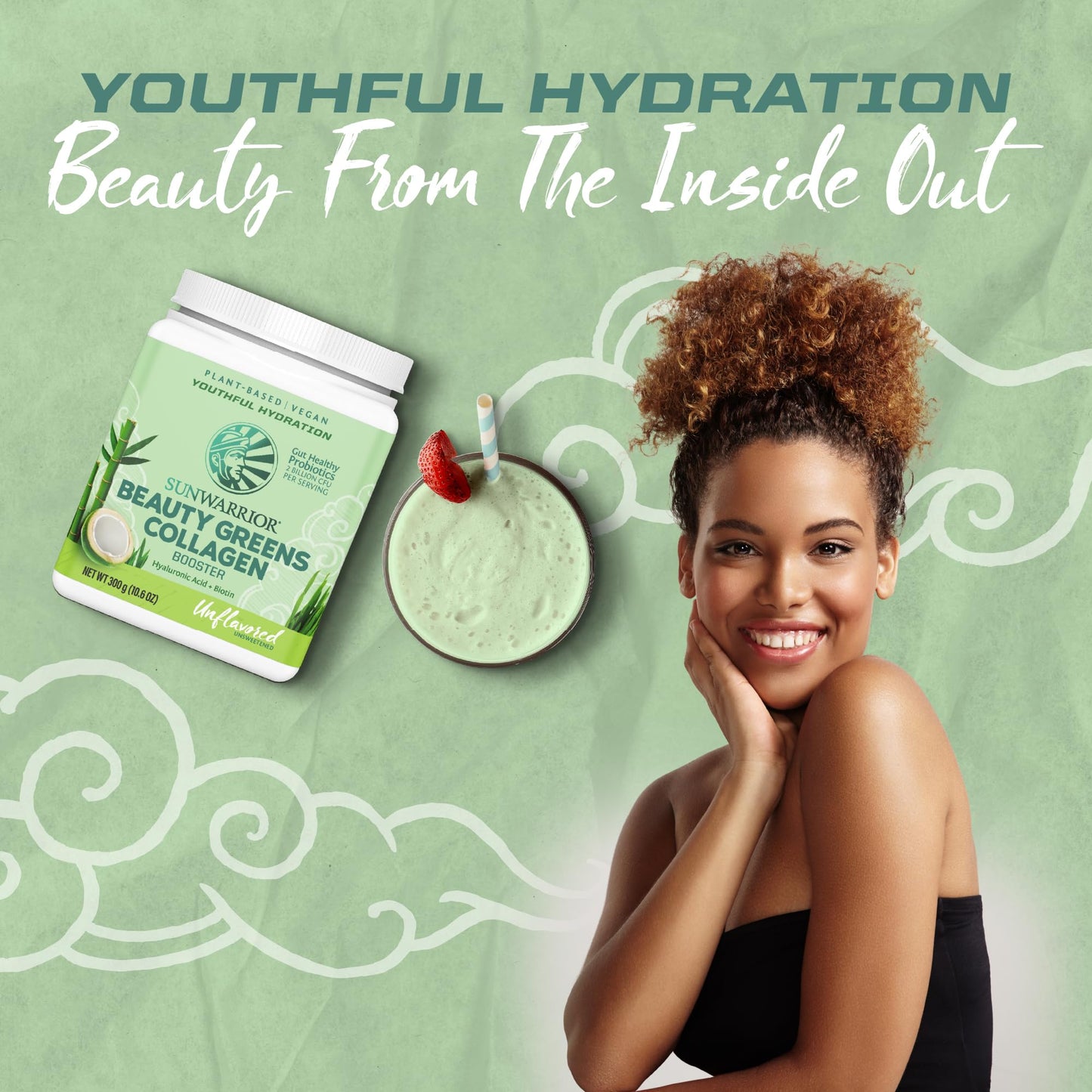 Sunwarrior Beauty Greens Collagen Booster – Unflavored, 10.6 oz (300 g)