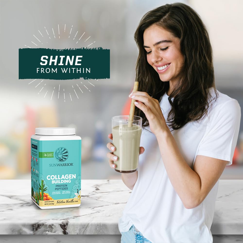 Sunwarrior Collagen Peptides Building Powder – Vegan Plant-Based Protein with Hyaluronic Acid, Biotin & Vitamin C | Vanilla, 40 Servings