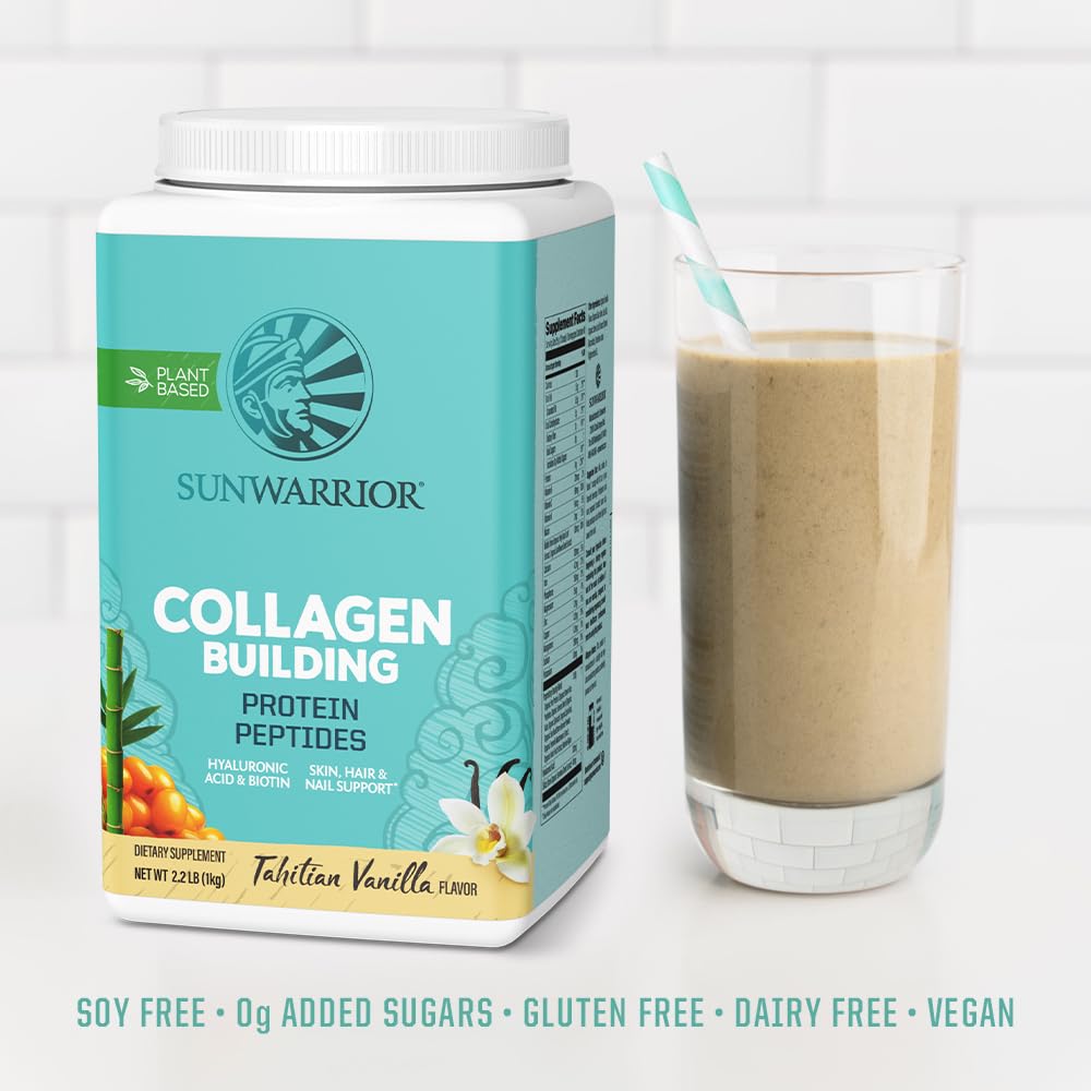 Sunwarrior Collagen Peptides Building Powder – Vegan Plant-Based Protein with Hyaluronic Acid, Biotin & Vitamin C | Vanilla, 40 Servings