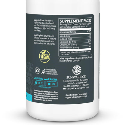 Sunwarrior Fulvic Acid Drops – Organic Liquid Mineral Water with Trace Minerals, 32 oz | Plant-Based