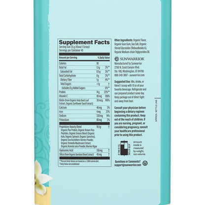 Sunwarrior Collagen Peptides Building Powder – Vegan Plant-Based Protein with Hyaluronic Acid, Biotin & Vitamin C | Vanilla, 40 Servings
