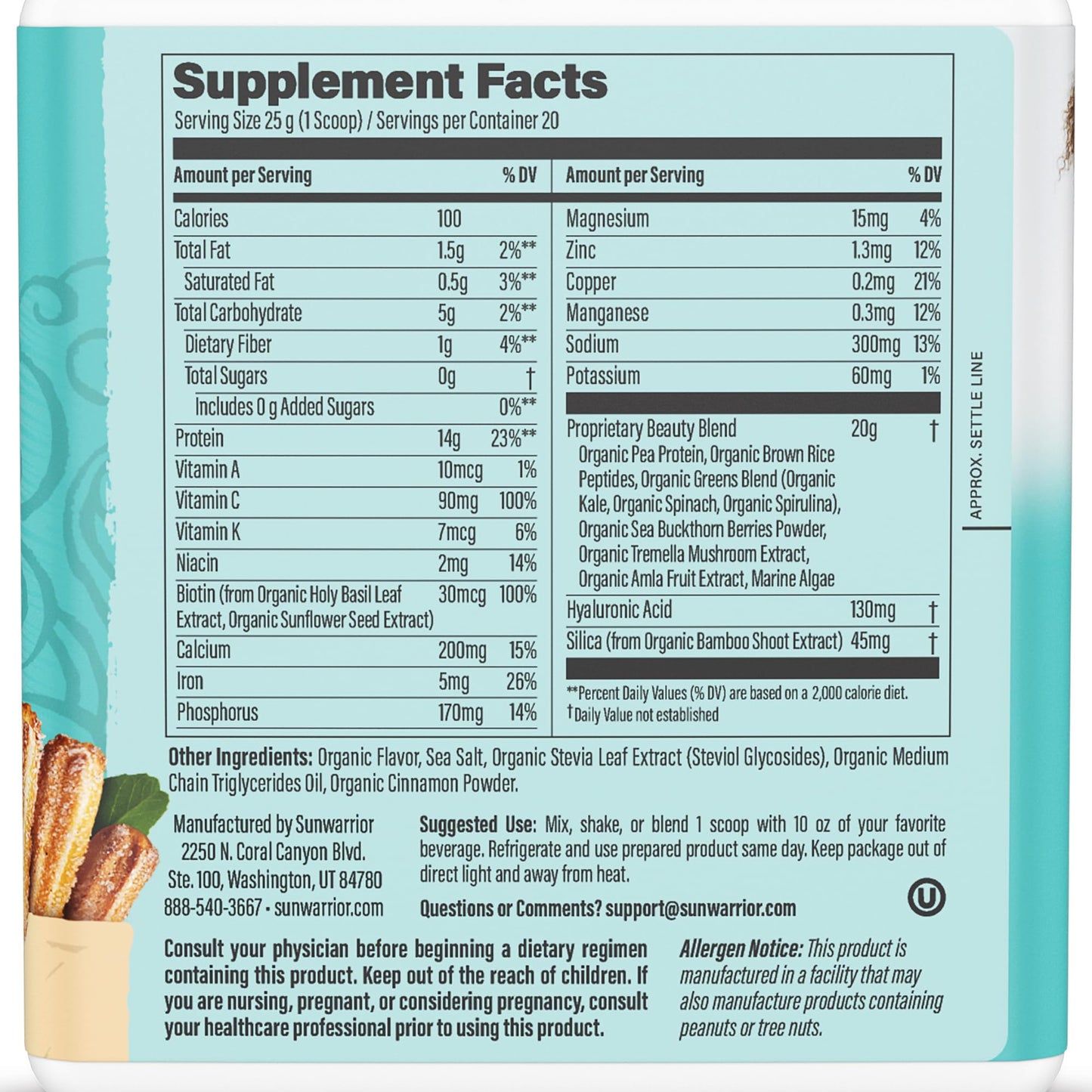 Sunwarrior Vegan Collagen Protein Powder for Women – Churro Flavor, Plant-Based, No Added Sugar, Gluten & Dairy Free