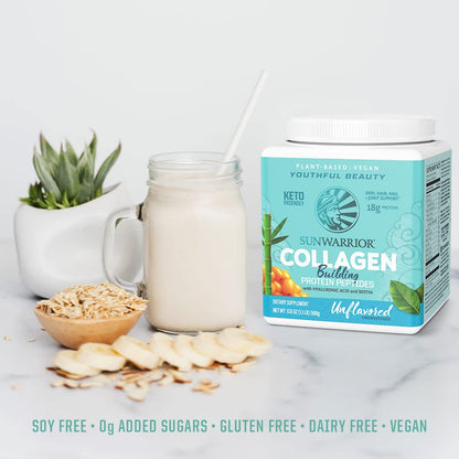 Sunwarrior Vegan Collagen Building Powder – Plant-Based Protein Peptide with Biotin, Vitamin C & Hyaluronic Acid (Unflavored)
