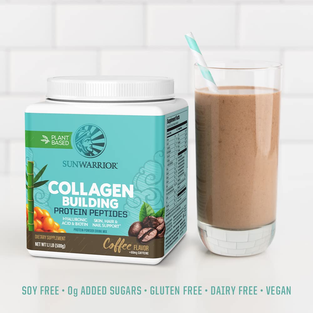 Sunwarrior Vegan Collagen Protein Powder for Women – Coffee Flavor, Plant-Based, Non-GMO, 20 Servings
