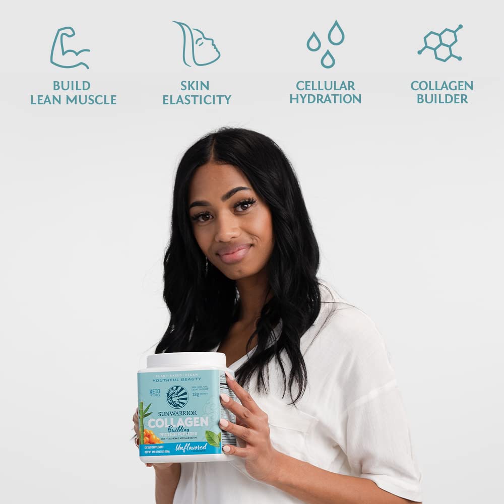 Sunwarrior Vegan Collagen Building Powder – Plant-Based Protein Peptide with Biotin, Vitamin C & Hyaluronic Acid (Unflavored)