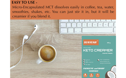 SUNYEAH MCT Powder - 70% MCT Oil Powder (C8/C10), Keto Coffee Creamer, 300 g, Unflavoured, Non-GMO