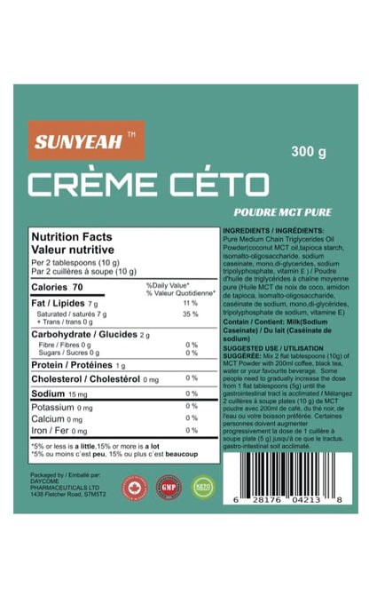 SUNYEAH MCT Powder - 70% MCT Oil Powder (C8/C10), Keto Coffee Creamer, 300 g, Unflavoured, Non-GMO