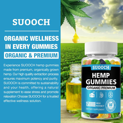 SUOOCH 4 Packs Natural Hemp Gummies | High-Potency Hemp Oil Extract | Gluten-Free Gummies for Adults