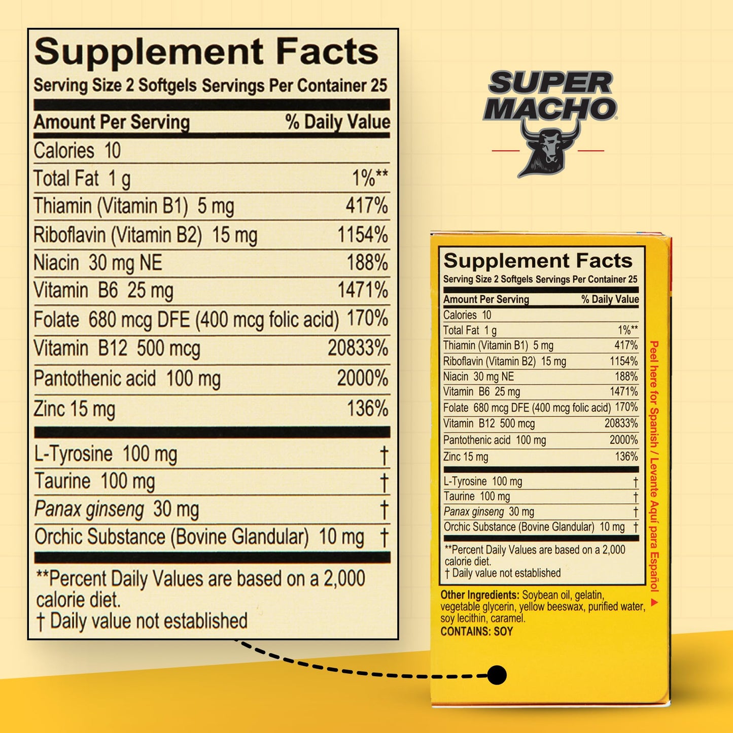 Super Macho, High Potency B Vitamins and Amino Acids, Fuel for Today's Active Men, No Caffeine, No Sugar, Dietary Supplement, Made in USA, 50 Softgels
