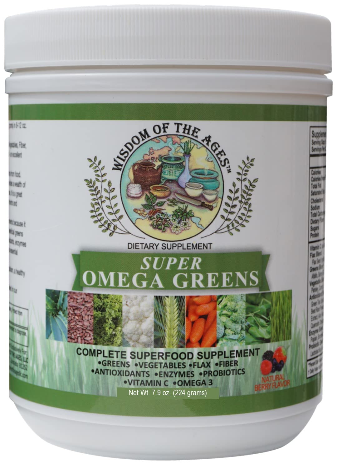 Super Omega Greens Complete Superfood Powder – Greens, Vegetables, Flax & Probiotics | 7.9 oz
