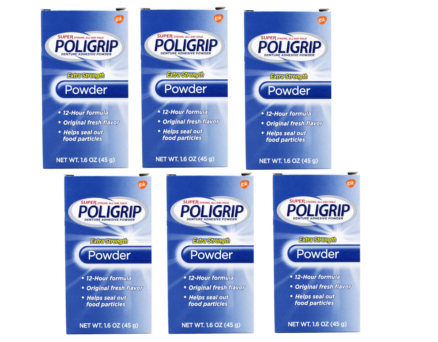 Super Poli-Grip 07801 Denture Powder (Pack of 6) - Strong Hold and Comfort