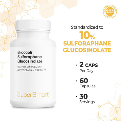 SuperSmart Broccoli Sulforaphane 600mg | 10% SGS with Myrosinase | Non-GMO & Gluten Free | 60 Veg Capsules