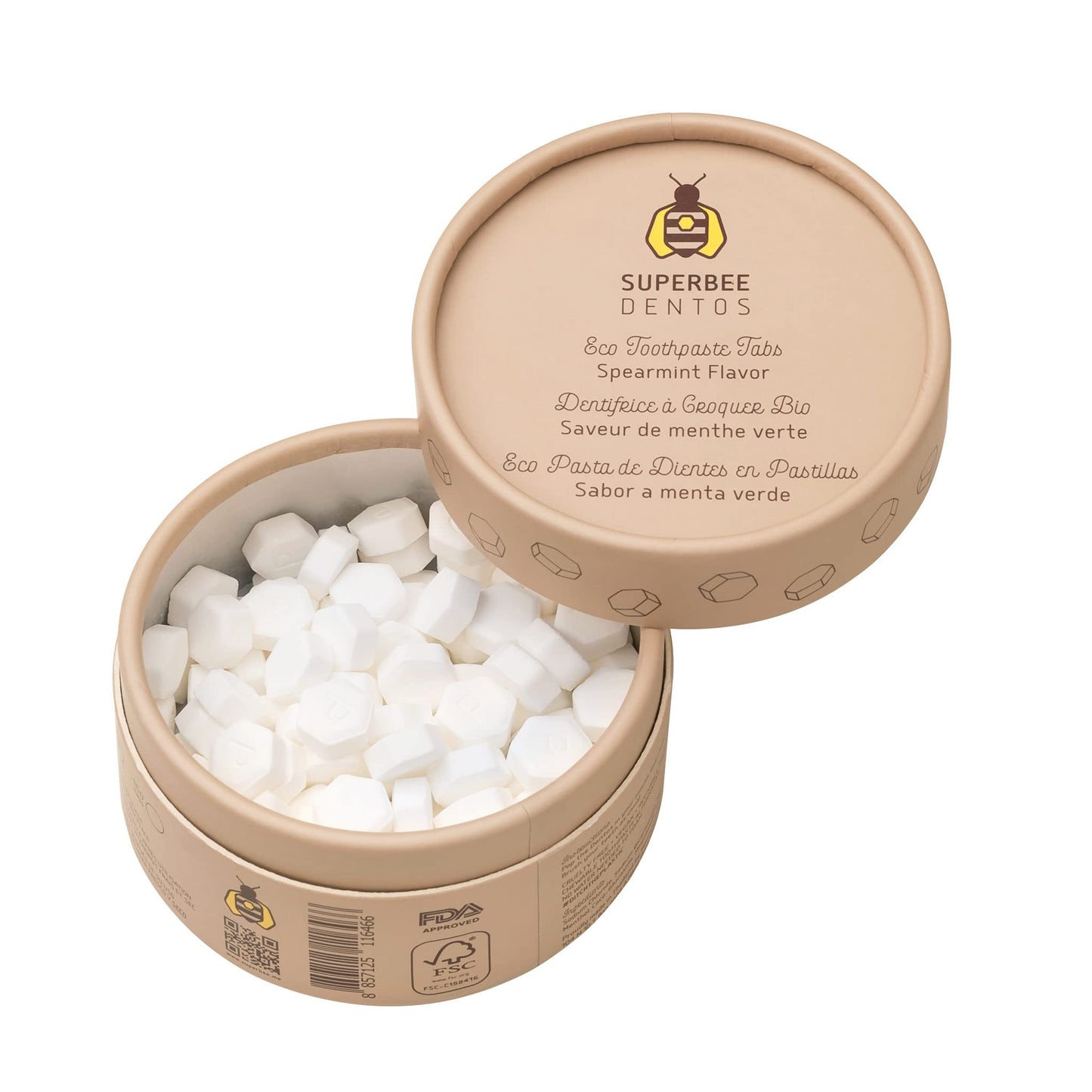 SuperBee Dentos Toothpaste Tablets - 100 Tabs, Fluoride Free, Eco Friendly, Spearmint