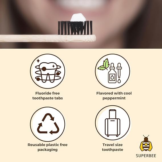 SuperBee Dentos Toothpaste Tablets - 100 Tabs, Fluoride Free, Eco Friendly, Spearmint
