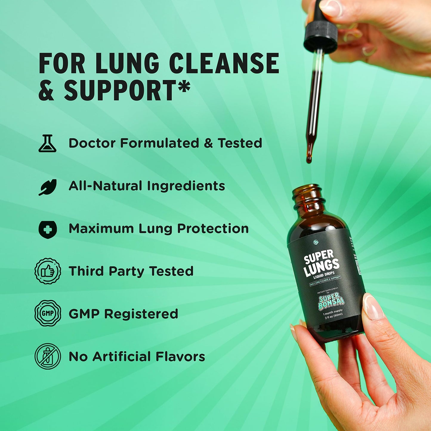 SuperBonsai Super Lungs Mullein Drops – Herbal Lung Support Tincture (2 oz)