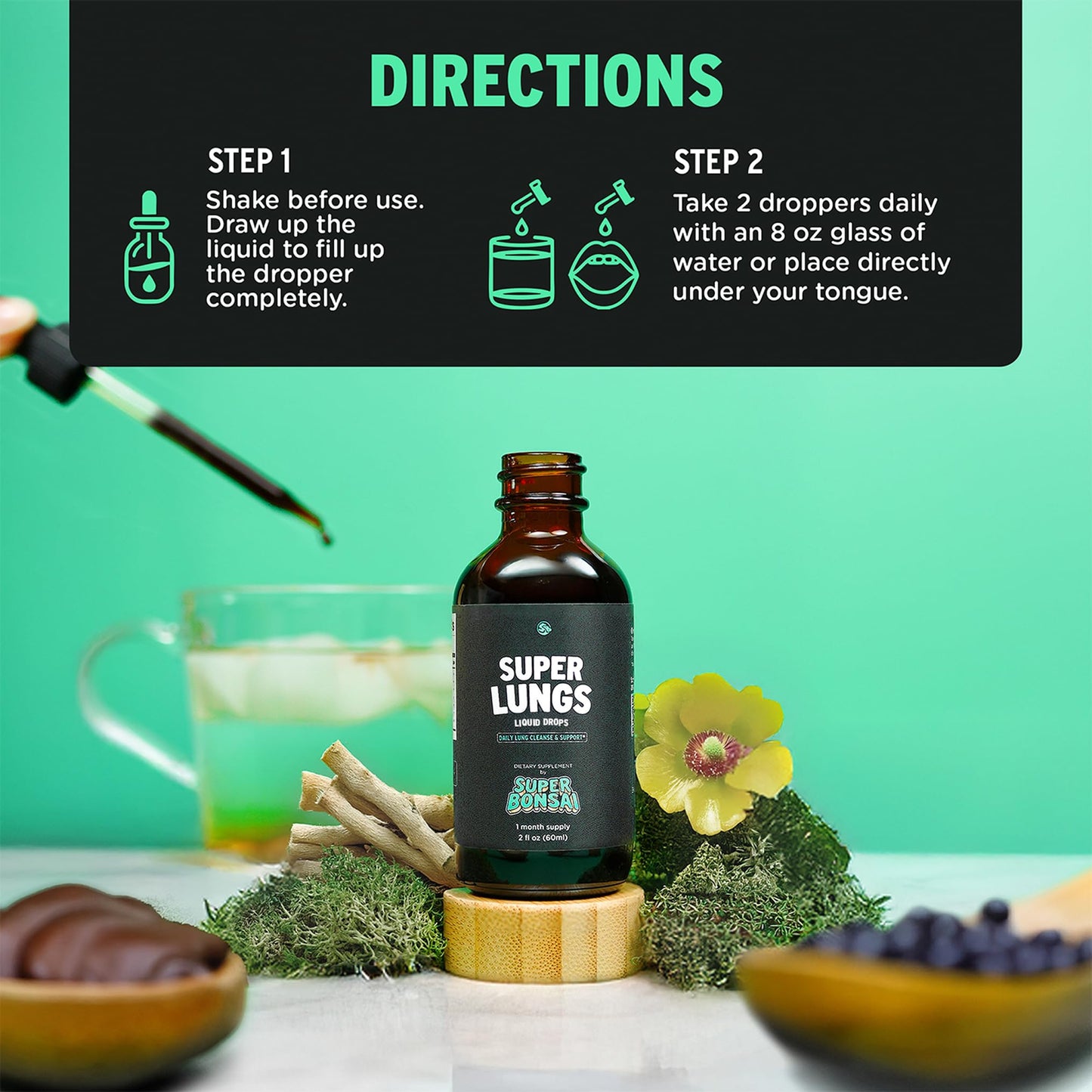 SuperBonsai Super Lungs Mullein Drops – Herbal Lung Support Tincture (2 oz)