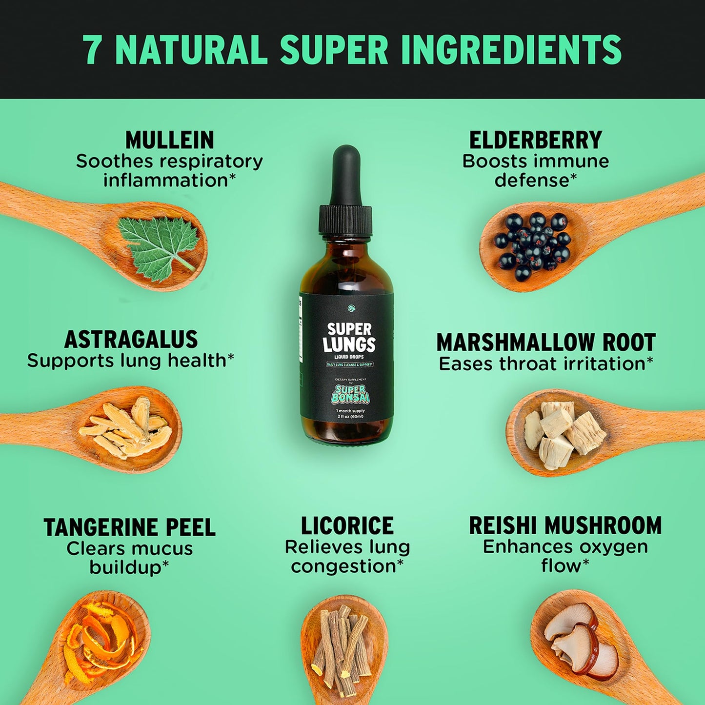 SuperBonsai Super Lungs Mullein Drops – Herbal Lung Support Tincture (2 oz)