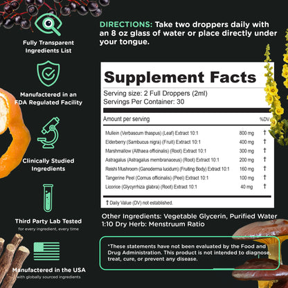 SuperBonsai Super Lungs Mullein Drops – Herbal Lung Support Tincture (2 oz)