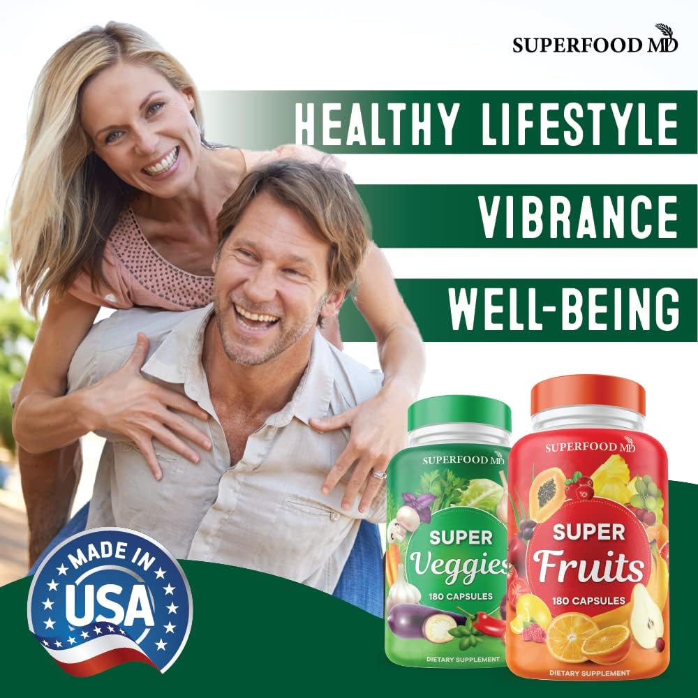 Superfood MD Fruit & Veggie Supplement – 360 Total Capsules (180 Per Bottle) Beta-Carotene, Soy Free – 2-Pack