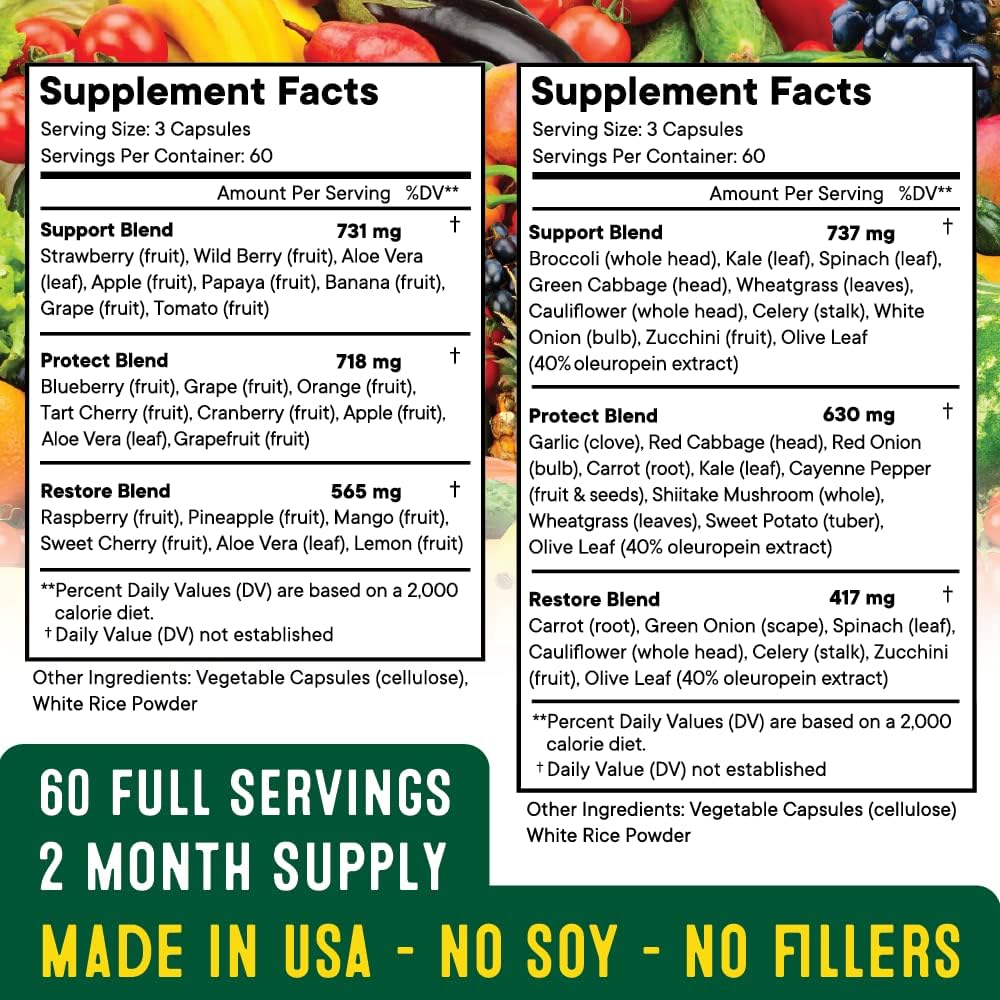 Superfood MD Fruit & Veggie Supplement – 360 Total Capsules (180 Per Bottle) Beta-Carotene, Soy Free – 2-Pack