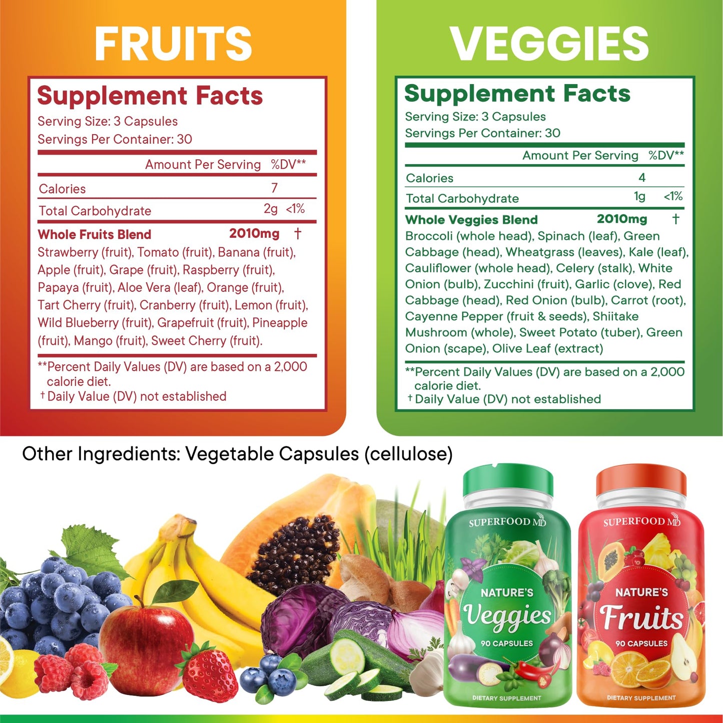 Superfood MD Fruits & Veggies Supplement - Whole Food Beta Carotene - Soy Free - 90 Count (Pack of 2)