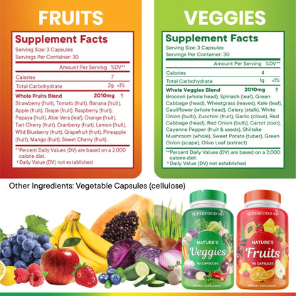 Superfood MD Fruits & Veggies Supplement - Whole Food Beta Carotene - Soy Free - 90 Count (Pack of 2)