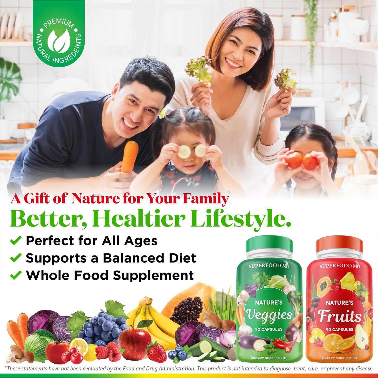 Superfood MD Fruits & Veggies Supplement - Whole Food Beta Carotene - Soy Free - 90 Count (Pack of 2)