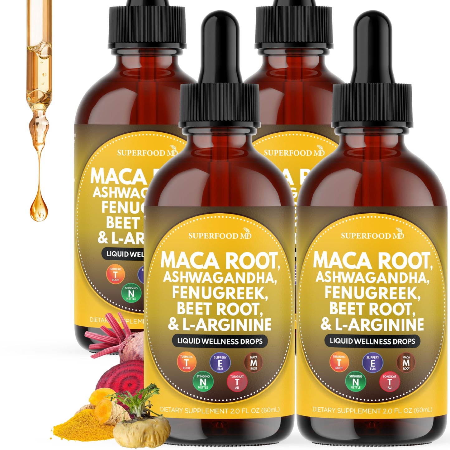 Superfood MD Maca Root Liquid Drops with Ashwagandha, Nettle, Beet Root & L-Arginine – 8 Oz