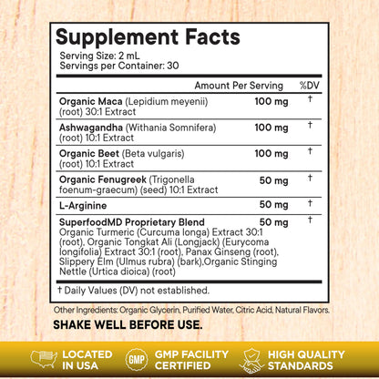 Superfood MD Maca Root Liquid Drops with Ashwagandha, Nettle, Beet Root & L-Arginine – 8 Oz