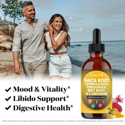 Superfood MD Maca Root Liquid Drops with Ashwagandha, Nettle, Beet Root & L-Arginine – 8 Oz