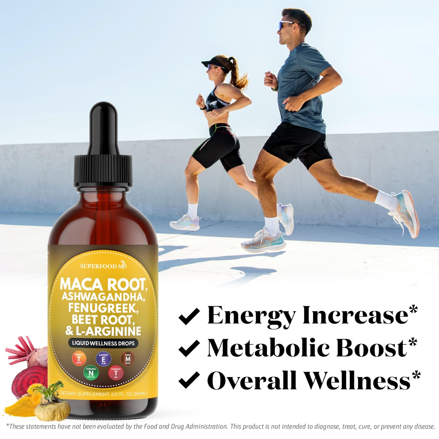 Superfood MD Maca Root Liquid Drops with Ashwagandha, Nettle, Beet Root & L-Arginine – 8 Oz