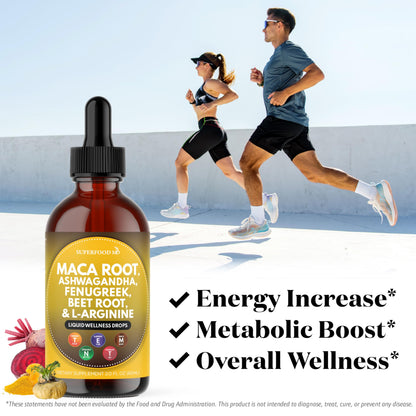 Superfood MD Maca Root Liquid Drops with Ashwagandha, Nettle, Beet Root & L-Arginine – 8 Oz