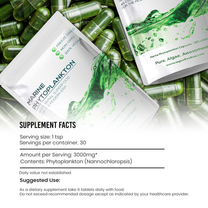SuperFoodISM Marine Phytoplankton Supplement – Organic Vegan, Omega-3 EPA, 180 Capsules